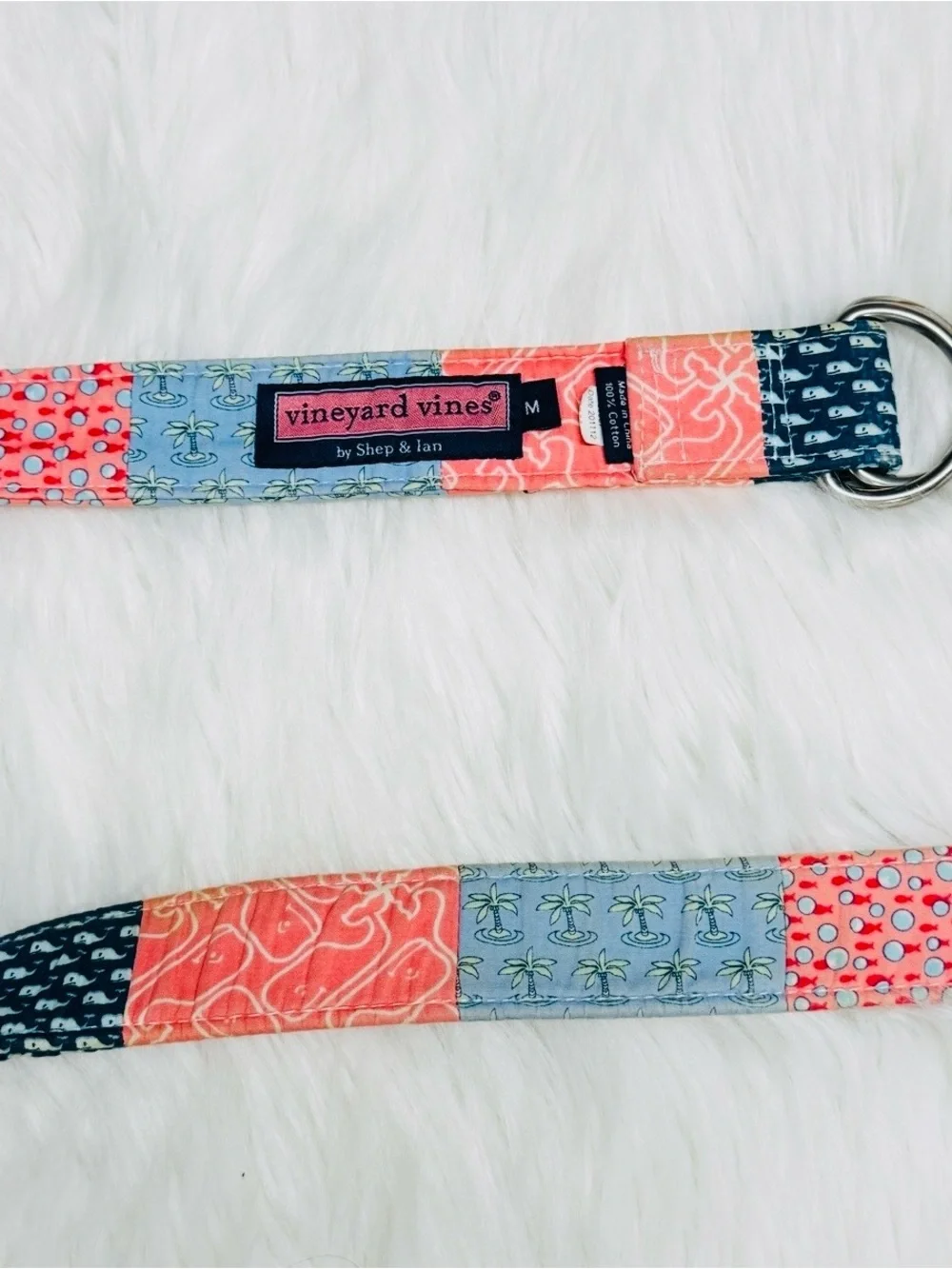 Vintage VINYARD VINES Multicolor Logo Patchwork - Golf Style D-Ring Belt - Picture 4 of 5